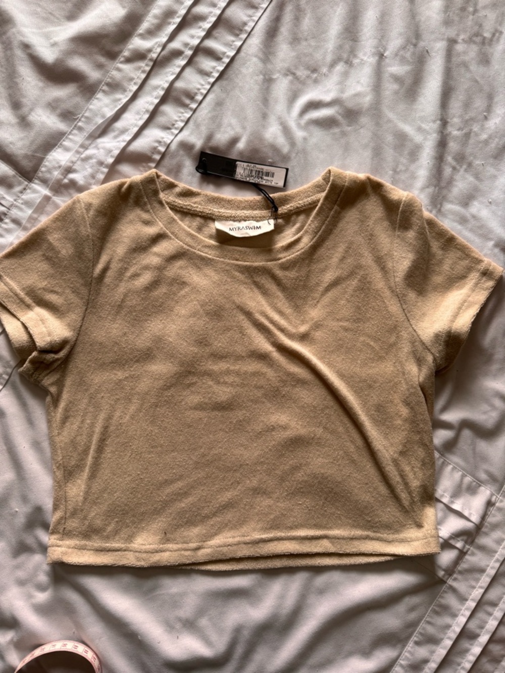 Myra Swim Tan Short Sleeve Crop Top